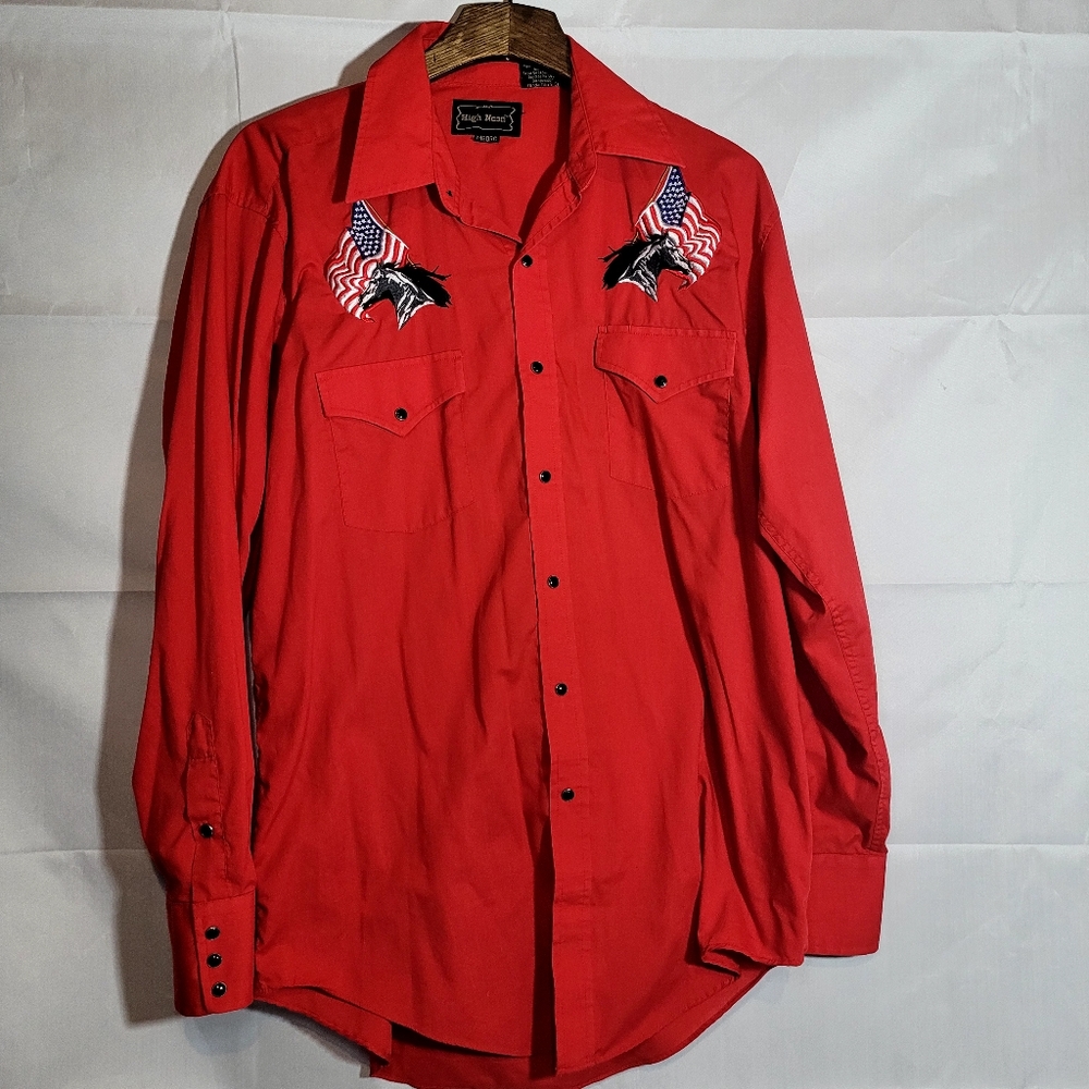 Men's High Noon Vintage Red Western Shirt with Black Buttons